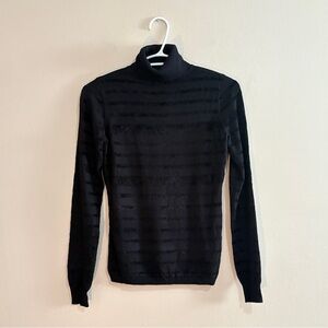 Guess Black Turtleneck Sweater with Velvet Textured Stripes